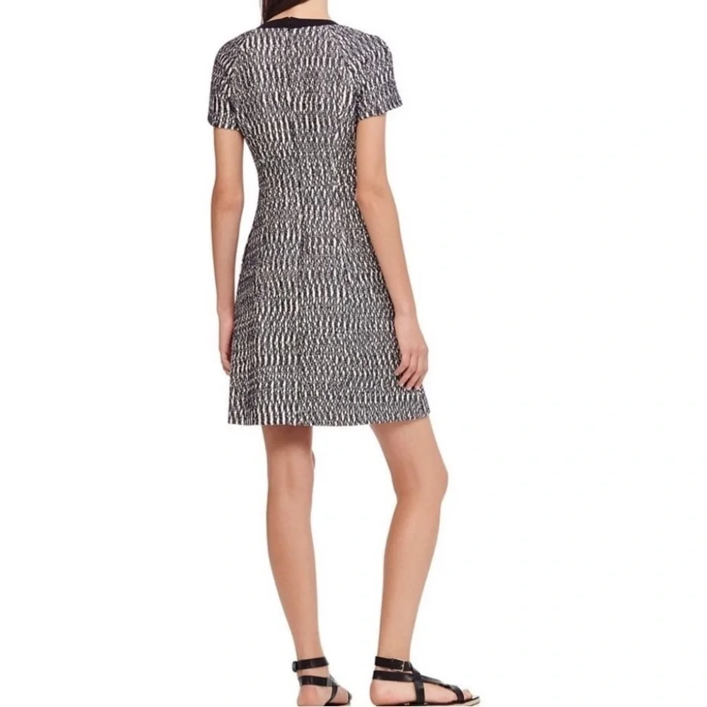 Tory Burch Marbled Tweed V-Neck Sheath Dress in Black Navy Blue White Sz 2